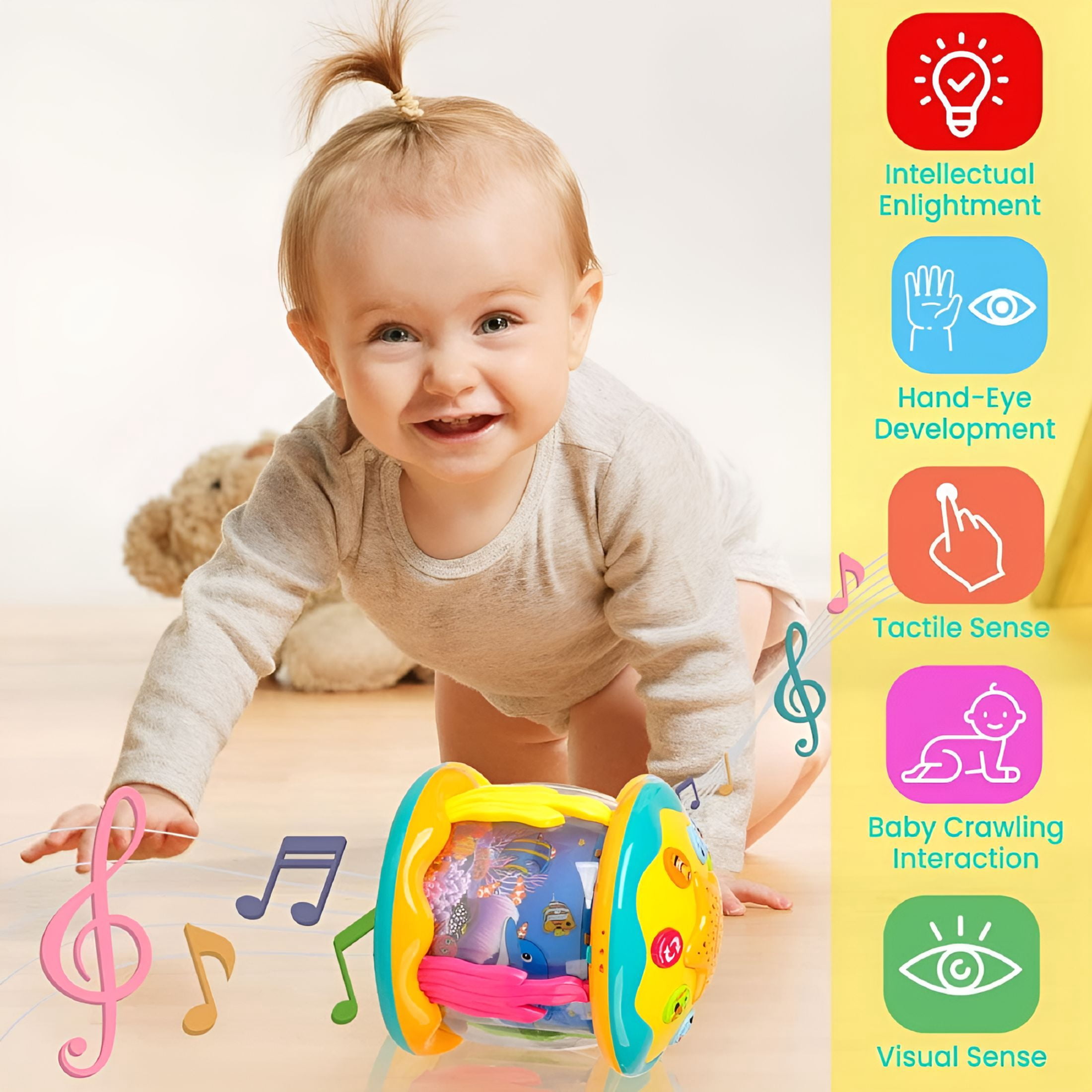 BESTSKY Ocean Rotating Baby Musical Toys 4 in 1,Infant Night Light Up Toys,Tummy Time Crawling Toy,Early Educational Gift for Boy Girl Toddlers,Ideal for Birthday Christmas Baby Christmas Gifts