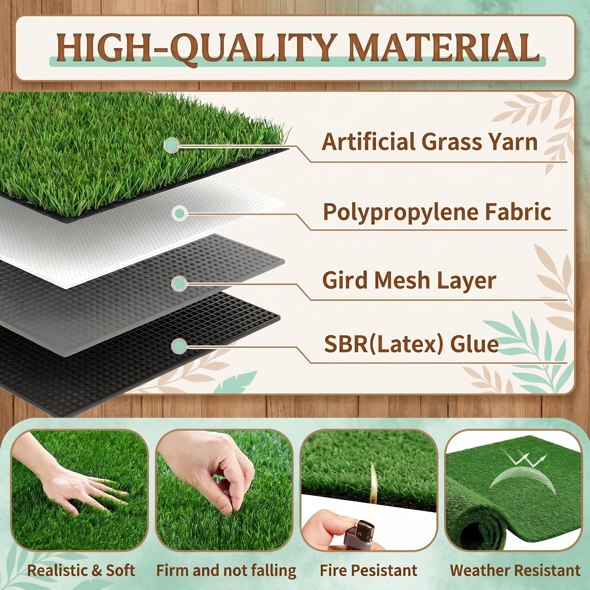 Prilinex 7 x 12 Ft Artificial Grass Turf Waterproof Outdoor Rug Artificial Turf for Dog, 0.4"H
