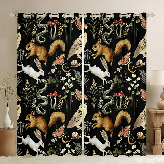 Manfei Boho Jungle Animal Black Out Curtains for Child, Squirrel Fox Butterfly Curtains Pack of 2 (42x63 Each), Rustic Farmhouse Bedroom Curtains, Curtains and Drapes Home Decor