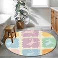 thumbnail image 4 of Round Area Rug 4ft, Happy Easter Cute Rabbit Silhouette Non-Shedding Washable Area Rug, Bunny Colorful Checker Non Slip Low-Profile Circle Rugs for Living Room, Bedroom Dining Room, 4 of 9
