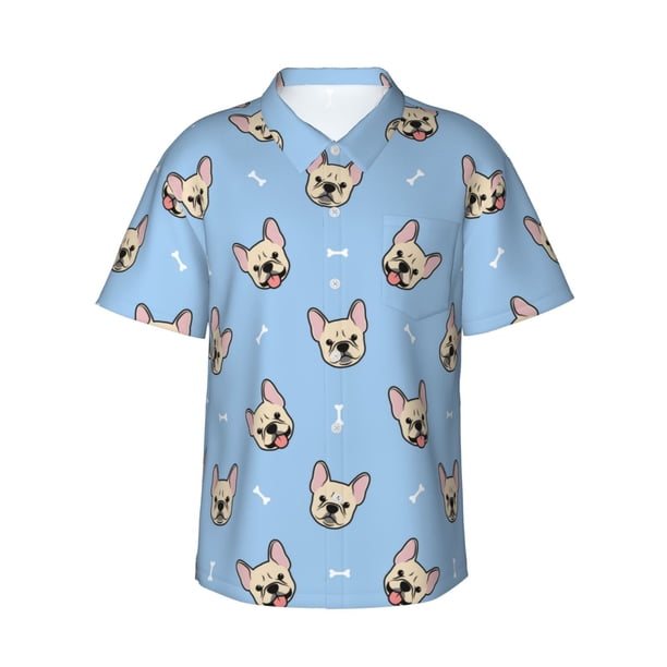 Balery Cute French Bulldog Camisas hawaianas de manga corta para hombre, camisas playeras de corte holgado, camisas de vacaciones con botones,X-Large