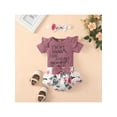 thumbnail image 3 of Franhais Infant Baby Girls 3 Pieces Outfit, Short Sleeve Letter Embroidery Romper + Floral/Leopard Print Shorts + Headband Set, 3 of 9