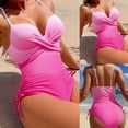 thumbnail image 2 of Cathalem Maillot de Bain Femme à Blocs de Couleur Col Rond Contrôle du Ventre Rembourré, Rose L, 2 of 5
