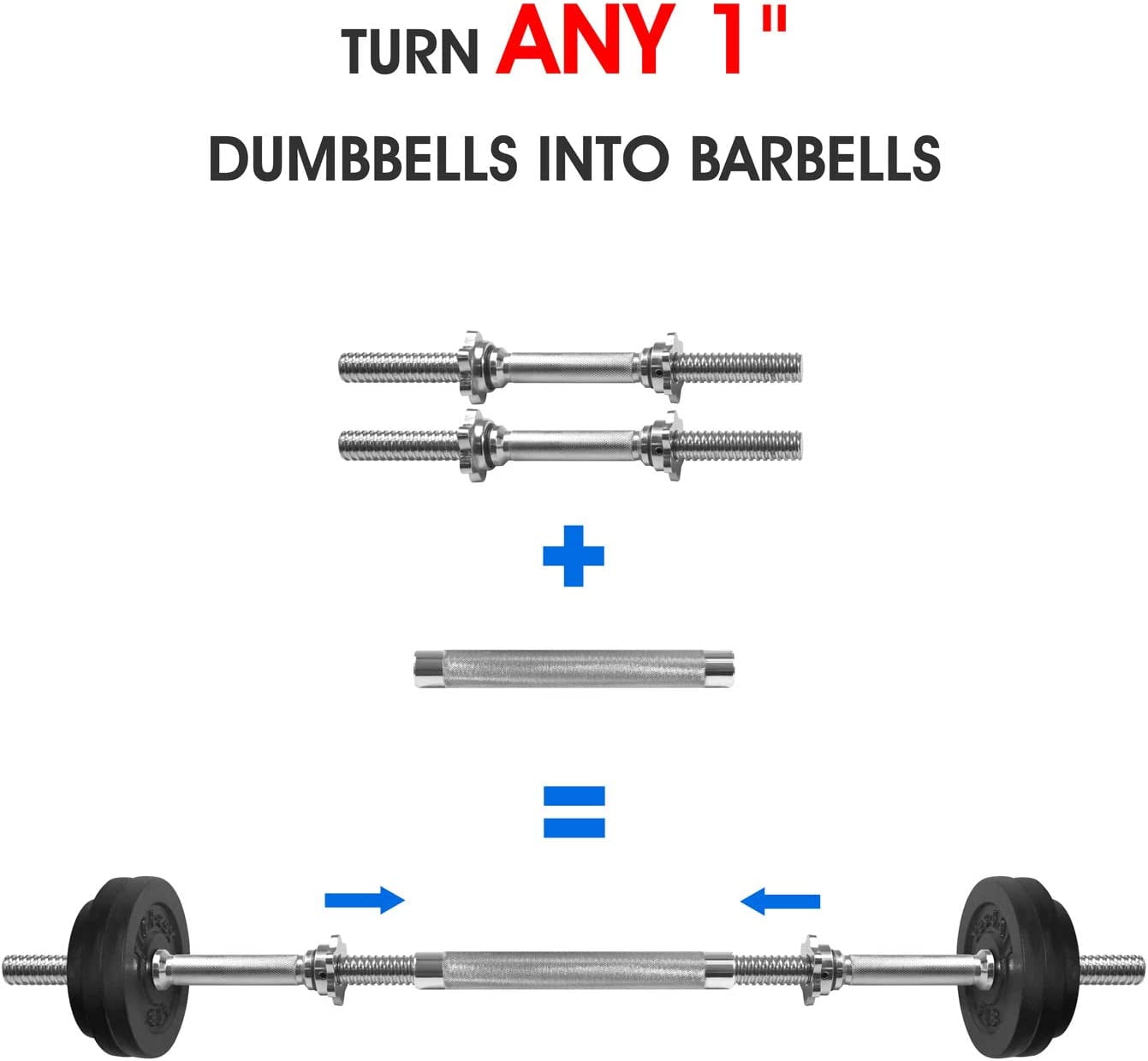 Yes4All 1 inch Dumbbell Connector Bar – 12 inch Long Barbell Connector (Chrome, 3lbs), Single