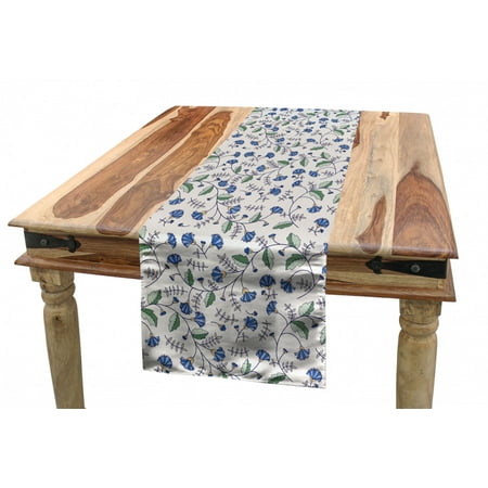 

Floral Table Runner Blue Cornflowers and Leaves Old Fashioned Natural Design with Ornate Garden Plants Dining Room Kitchen Rectangular Runner 3 Sizes by Ambesonne