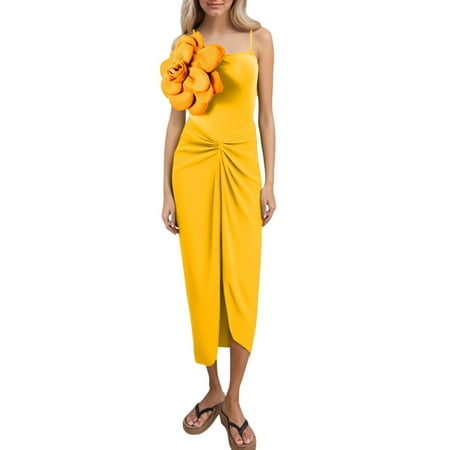 CAIVO Women Swimwear Hand 3D Flowers Detachable Shoulder Strap Swimsuit And Sarong Trendy Beach Vacation Summer Swim Wear