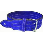 Leather Power Weight Lifting Belt- 4" Blue (Large)