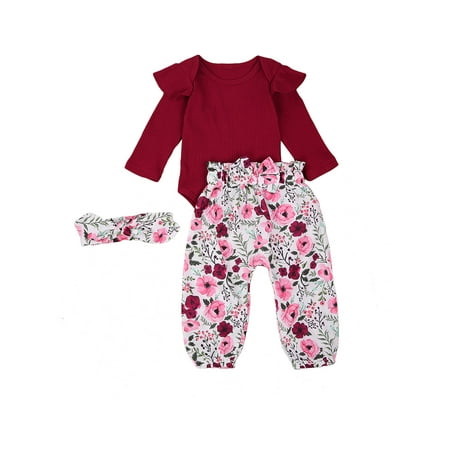 

Bowanadacles Baby Girl Outfits Set 3 Pieces Letter T Shirt Long Pants Headband Cotton Clothes Set