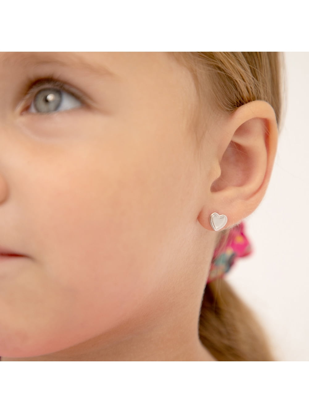 Detailed Heart Baby / Toddler / Kids Earrings Screw Back - Sterling Silver