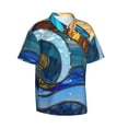 thumbnail image 2 of Daiia Stained Glass Ocean Wave Hawaiian Shirt for Men Gentle Cotton Regular Short Sleeve Casual-X-Large, 2 of 9