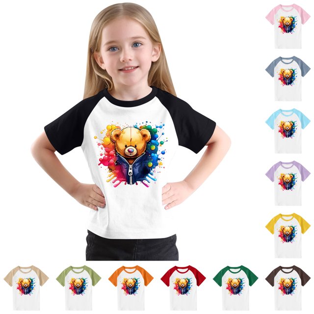 Feancey T-Shirt Graphique 3D Enfants Garçons Filles Mignon Imprimé Manches Courtes Hauts Doux Décontracté Col Rond Blouse Chandail d'Été T-Shirts Liquidation d'Été Rouge 3 Ans