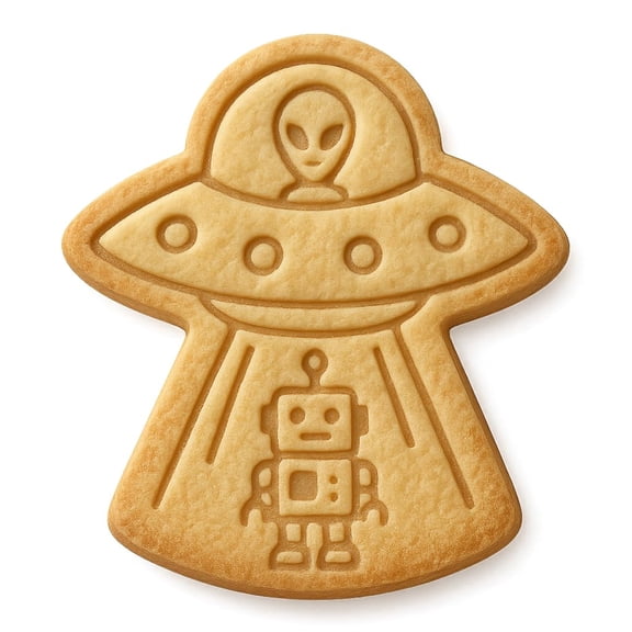 UFO & Robot Cookie Cutter & Stamp 4x2.67" for Baking Fondant Clay Embosser