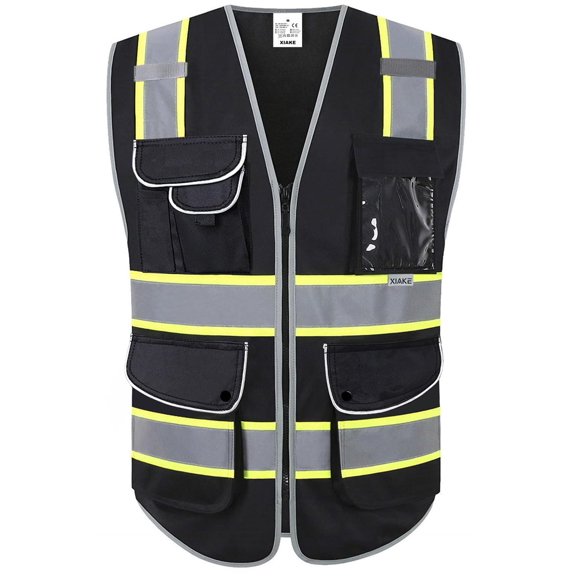 Chaleco de seguridad XIAKE de alta visibilidad negro con tiras reflectantes