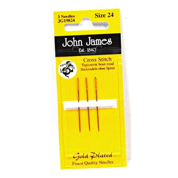 John James Cross Stitch Tapestry Gold Needles Size 24 3ct