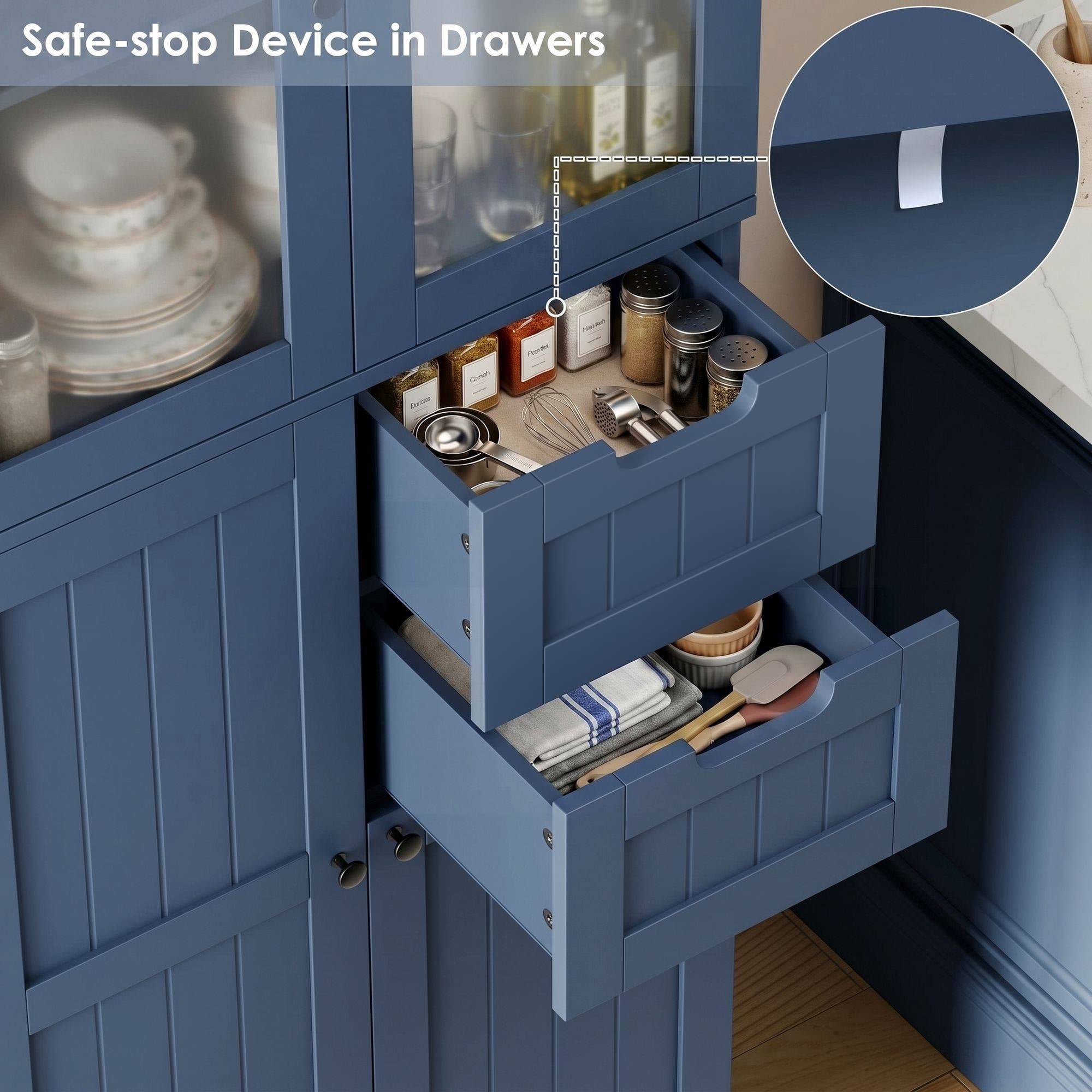 Homfa Kitchen Pantry Storage Cabinet, 67" Pantry Cabinet with Doors and Removable Drawers, Freestanding Cupboard for Dining Room, Blue