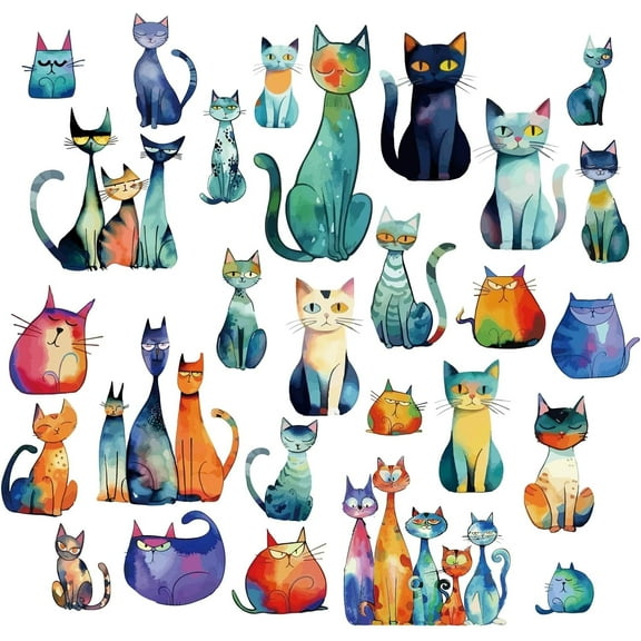 8 Sheets 8 Styles Colorful Cat Window Sticker Self Adhesive Animal Wall Decals Peel and Stick Clings PVC Waterproof Decor