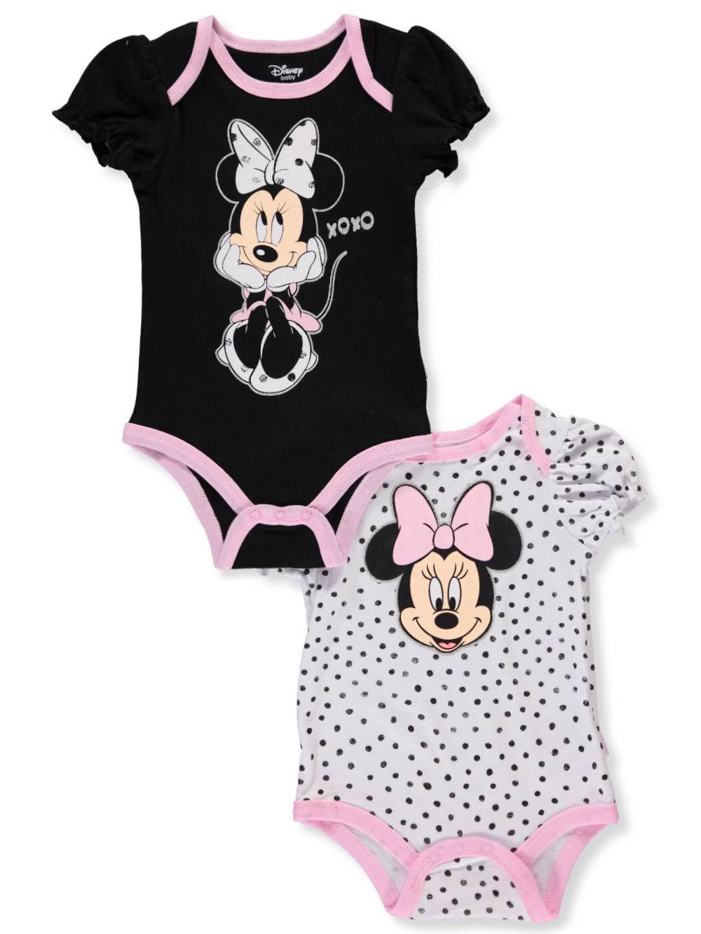 Disney Minnie Minnie Mouse Baby Girls Romper Babygrow Bodysuit 2-PACK Set 0-3m.