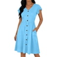 thumbnail image 3 of Rvasteizo Women Solid Midi Dress V Neck Short Sleeve Summer Casual Wear, 3 of 5