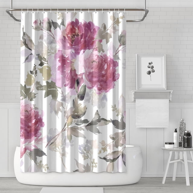 Ensemble de Rideau de Douche avec Doublure à Boutons-Pression, Fleurs Rouges Automne Vintage (3) Rideaux de Douche Doublure de Douche Imperméable, Simple Doublure de Rideaux en Polyester, 72x72 Pouces