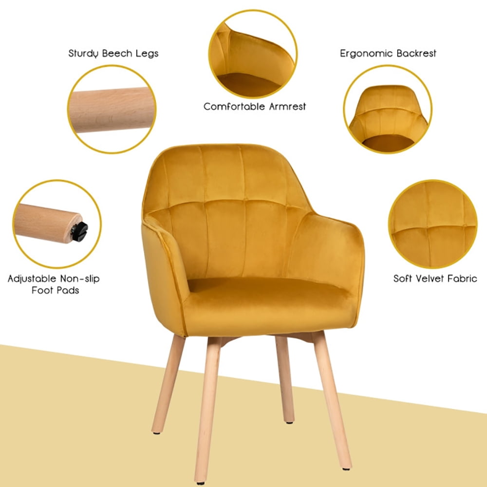 Finihen Accent Chairs, Set of 2 Mid-Back Accent Leisure Armchairs, Modern Upholstered Living Room Chair, for Bedroom, Office, Cafe, Yellow Finihen Accent Chairs, Set of 2 Mid-Back Accent Leisure Armchairs, Modern Upholstered Living Room Chair, for Bedroom, Office, Cafe, Yellow