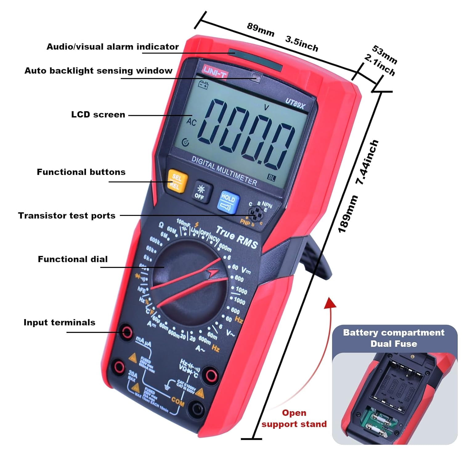 UNI-T Digital Multi Meter 6000 Counts True RMS Sine Wave Measurement LED Test AC DC Voltage Current Resistance Auto Range