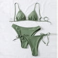 thumbnail image 2 of Sevevn Women's Triangle Bikini Set 3 Piece Side Tie Thong Bathing Suit Green S, 2 of 5