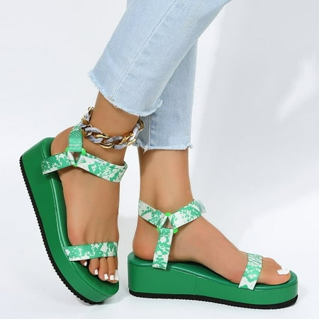 

Zpanxa Womens Sandals New Wedge with Graffiti Beach Sandals Women Thick Bottom Sexy Snake Pattern Buckle Beach Sandals Wedge Sandals for Women Green 40