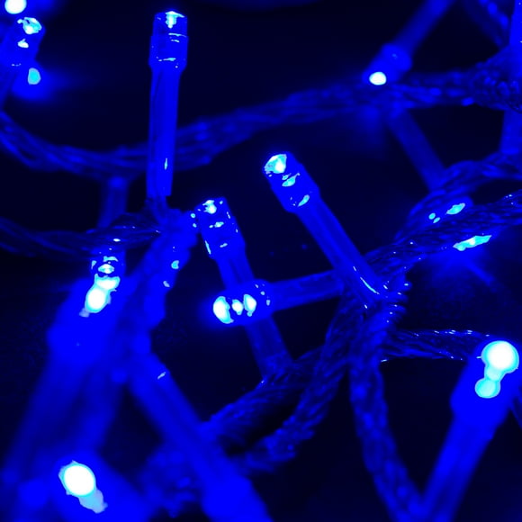 Serie Navideña Decorativa 500 Focos Led Luz Azul 8 Funciones Navicolors Cable Transparente Plástico Alta Resistencia