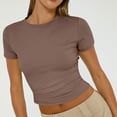 thumbnail image 7 of Dwellite Womens T-Shirts Short Sleeve Workout Tops Crop Cute Tees Compression Casual Y2K Athletic Gym Fitted Brown XL, 7 of 7