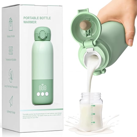 Portable Bottle Warmer for Travel 12oz– 80W Fast Heating, 316 Stainless Steel, 11400mAh Rechargeable Precise Temp Control & LED Display Safety Lock Cordless Travel Warmer for Baby Breastmilk  Formula
