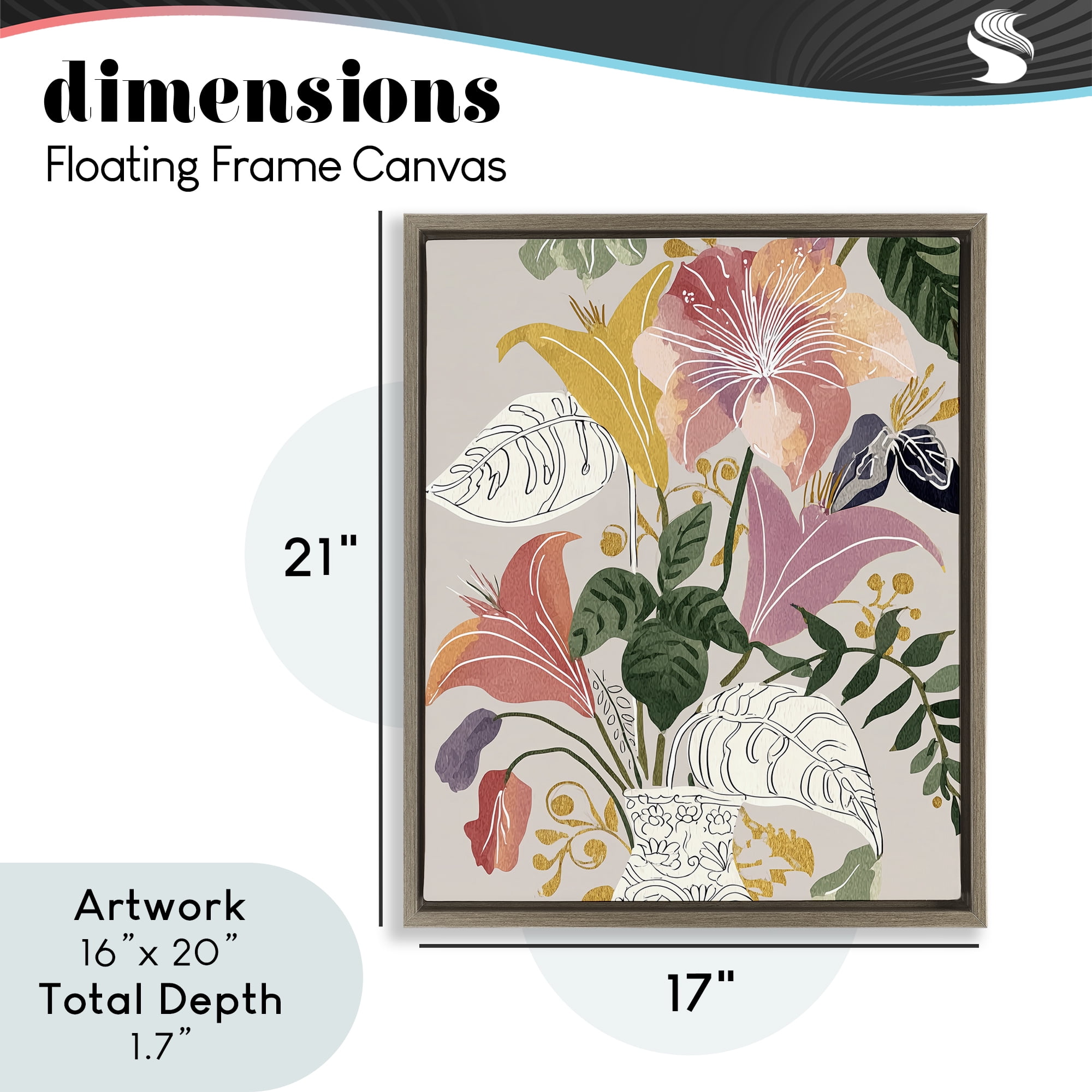 Playful Flower Bouquet Brown Framed Floater Canvas Wall Art, design by Annabelle Hall