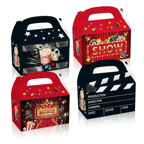 24 Pack Party Favor Boxes, Movie Night Gift Treat Bags, Theater Theme Gable Boxes for Birthday Decorations Supplies Favors,Dessert Goodies Bulk Red&Black Box