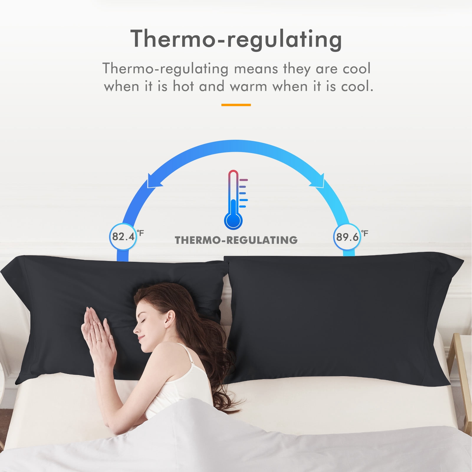 SORMAG Black Standard Pillow Cases Bamboo Cooling Pillowcases Set of 2 Pack,20x26 inches