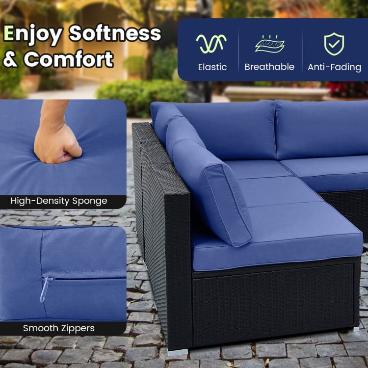 Aimee Lii 10 Piece Outdoor Wicker Conversation Set with Seat and Back Cushions, Outdoor Patio Furniture, Navy Aimee Lii 10 Piece Outdoor Wicker Conversation Set with Seat and Back Cushions, Outdoor Patio Furniture, Navy
