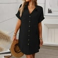 thumbnail image 2 of Arnsht Womens Button Down Shirt Dress Plain Summer Cotton Linen Dress V-Neck Mini Dress Casual Short Sleeve Loose Tunic Dresses Black M, 2 of 6