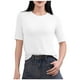 thumbnail image 1 of Tops de Manga Corta de Mujer Casual, Color Sólido Manga 1/2, Camiseta de Cuello Redondo, 1 of 6