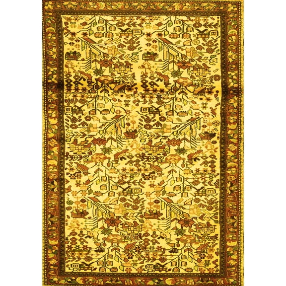 Ahgly Company Machine Washable Indoor Rectangle Persian Yellow Traditional Area Rugs, 5' x 7'