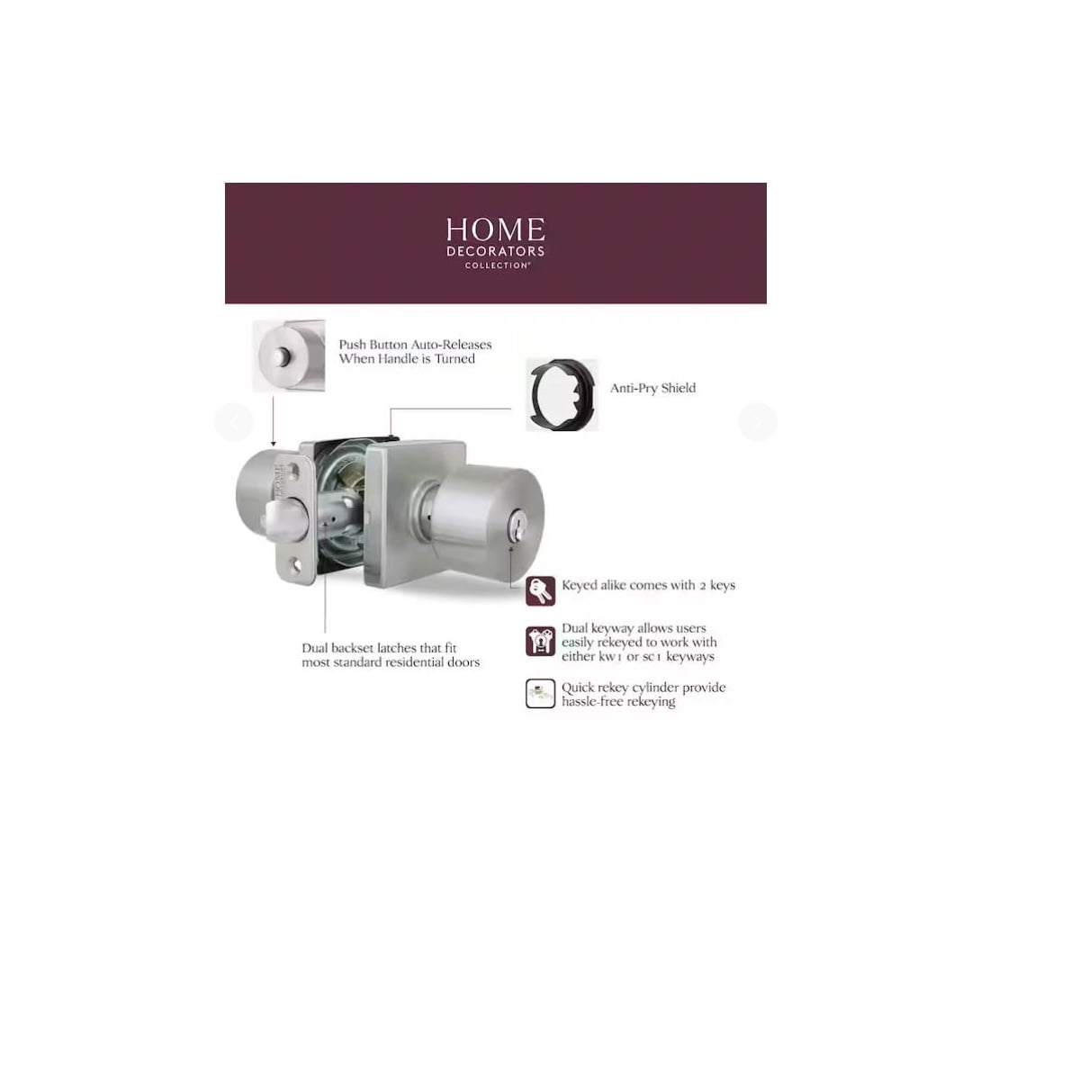 Ridgeway Satin Nickel Keyed Entry Door Knob with Square Rose Featuring Dual Keyway