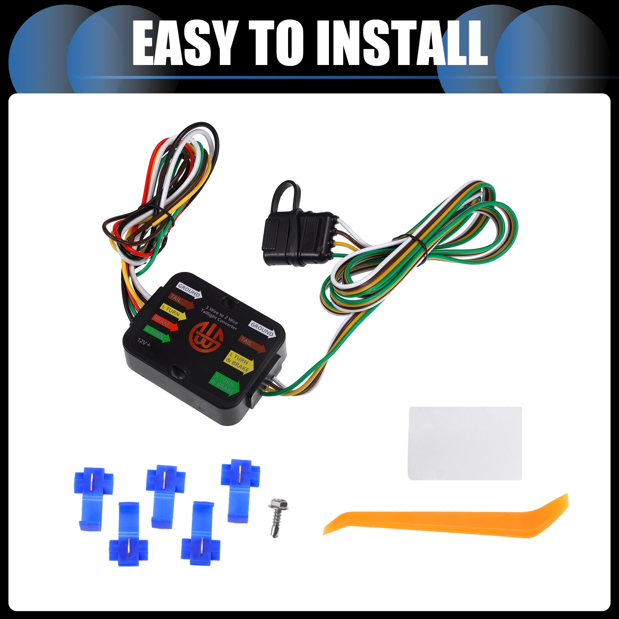 Unique Bargains Powered 3-to-2 Wire Splice-in Trailer Tail Light Converter 4-Pin Wiring