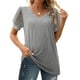 thumbnail image 2 of Whataatahia Camisas De Manga Corta con Cuello En V para Mujer, Moda De Verano, Color Puro, Blusa Informal Suelta De Manga Corta para Mujer, Gris S, 2 of 6
