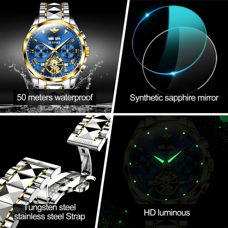 OUPINKE Automatic Watches for Men Self Winding Diamond Skeleton
