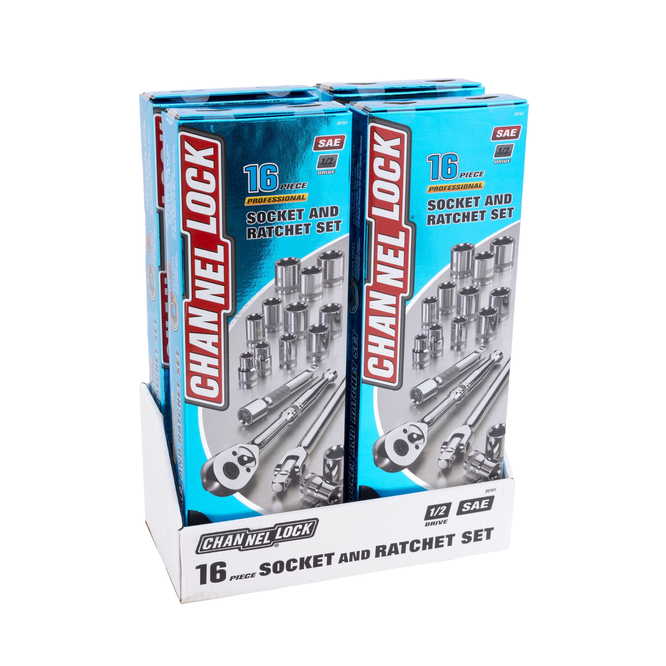CHANNELLOCK SAE Drive Socket Set, Includes Standard Sizes, 6-Point Sockets, Durable Steel Case, 16 pieces (32161)