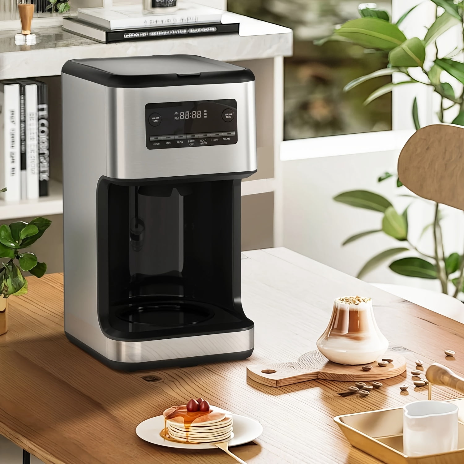 Coffee Maker, Drip Coffee Machine, 14-Cup Glass Carafe, 24 Hours Programmable Coffee Brewer, Keep Warm, Washable Filter, Stainless Steel, Silver