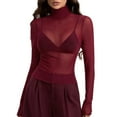 thumbnail image 2 of EchfiProm Womens Tops Casual Mesh Pullover Long Sleeve Wine Slim Fit Undershirts for Womens Solid, 2 of 5
