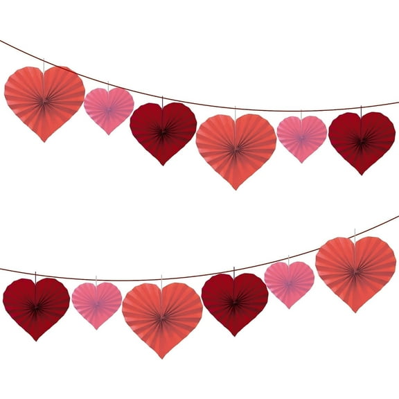 Cheerland Valentines Day Party Decorations Red Heart Garland Paper Fan Bunting Banner