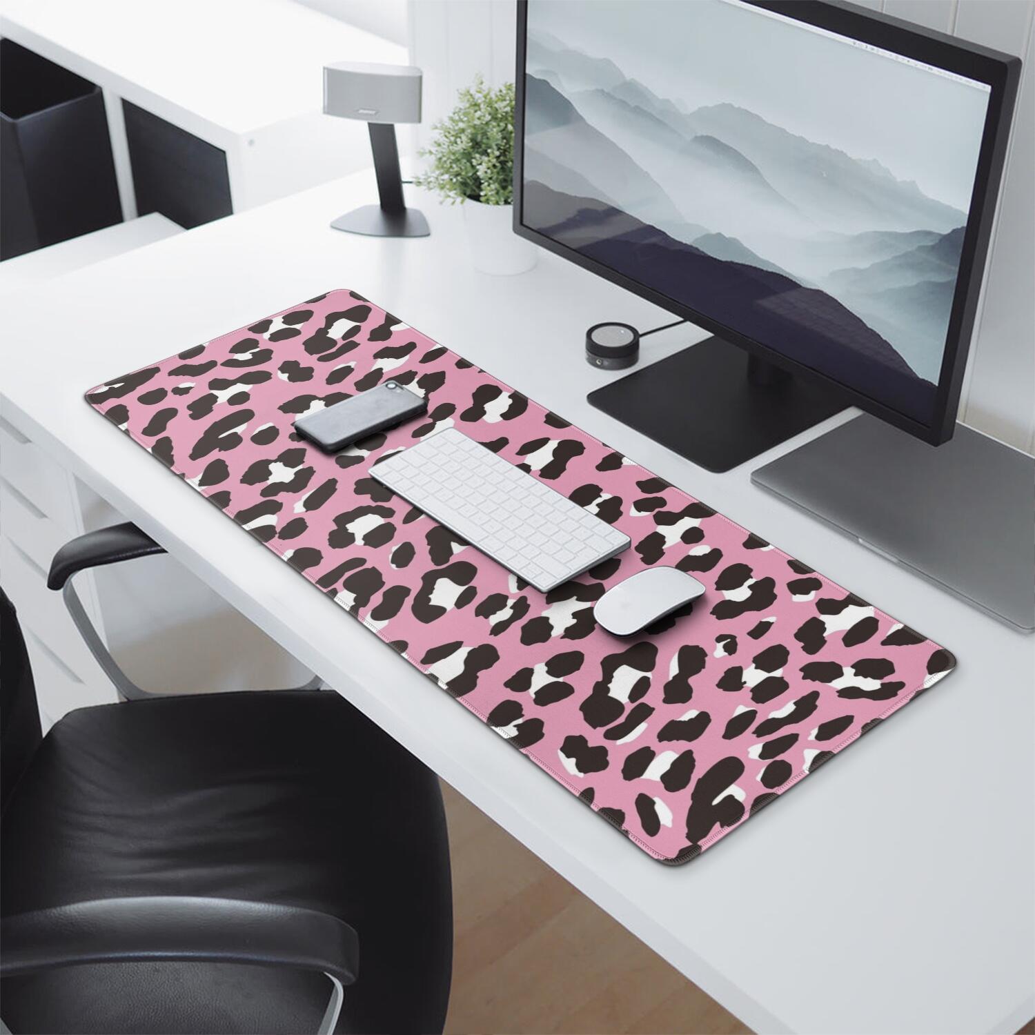 Long Mouse Pads for Desk,Pink and Black Of Leopard Print Desk Mats on Top Of Desks, Desk Mouse Pad Extra Large with 3mm Non-Slip Base and Stitched Edge for Gaming,Office,Work,Home 31.5"x11.8"
