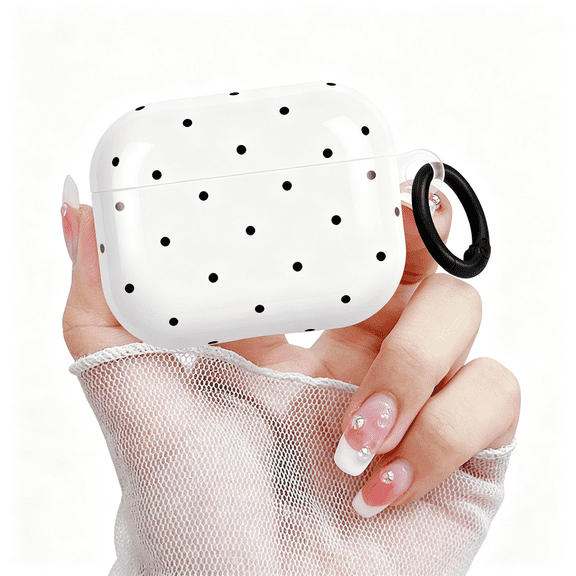 GJX for Pro 1/2 Case,Cute White with Black Polka Dot Case with Keycha" for Women Girls Soft Tpu Anti-Scratch Anti-Drop Shockproof Full Protective Cover for Pro 1/2-White