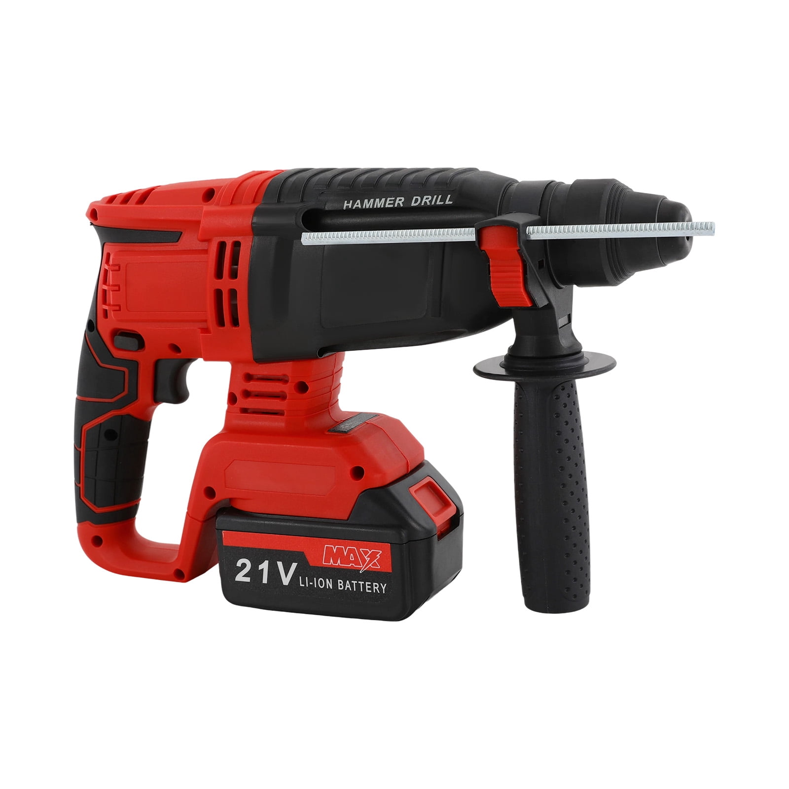 Red Cordless Rotary Hammer Drill 21V Brushless for Dewalt 20V Max Battery, 4-in-1 Rotary Hammer with Safety Clutch, 800W Equivalent for Concrete/Masonry/Wood/Metal, 5 Drills & Gloves Included
