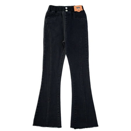 

MXIEZI Kids Toddler Girls Fall Flare Jeans Pants Trousers Spring Trendy Jogger Streetwear Kids Pants with Pockets 5-15Y