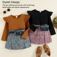 thumbnail image 4 of Kids Girls Autumn Clothes Set with Belt Bag 3 Pieces Long Sleeve Ribbed Tops Short Skirts Outfits for Stage Daily Brown+gray 120cm, 4 of 10